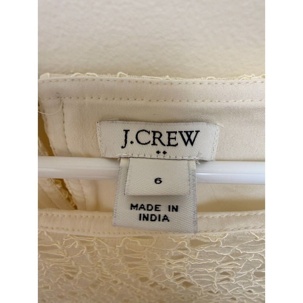 J.Crew Womens Ivory Crochet Lace Short Sleeve Top Size 6 Lined Button Back - Picture 3 of 11